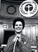 Jun. 06, 1972 - UN Environments Conference, Stockholm: Shirley Temple, well known former movie star, represents The United State in the Conference. - Stock Image