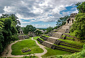 Temples of the Cross Group at mayan ruins of Palenque - Chiapas, Mexico - Stock Image