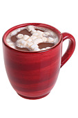 Mug of hot cocoa with marshmallows cut out isolated on white background - Stock Image