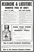 Original 1900s advertisement advertising KUTNOW'S POWDER for good health. Magazine advert circa 1908 - Stock Image