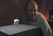 The Venus of Hohle Fels is on display at the Prehistory Museum Blaubeuren in Blaubeuren, Germany, 12 May 2014. The ivory venus figurine is dated to around 40,000 years ago, and thus is considered the oldest example of human figurative prehistoric art. Photo: STEFAN PUCHNER/dpa - Stock Image